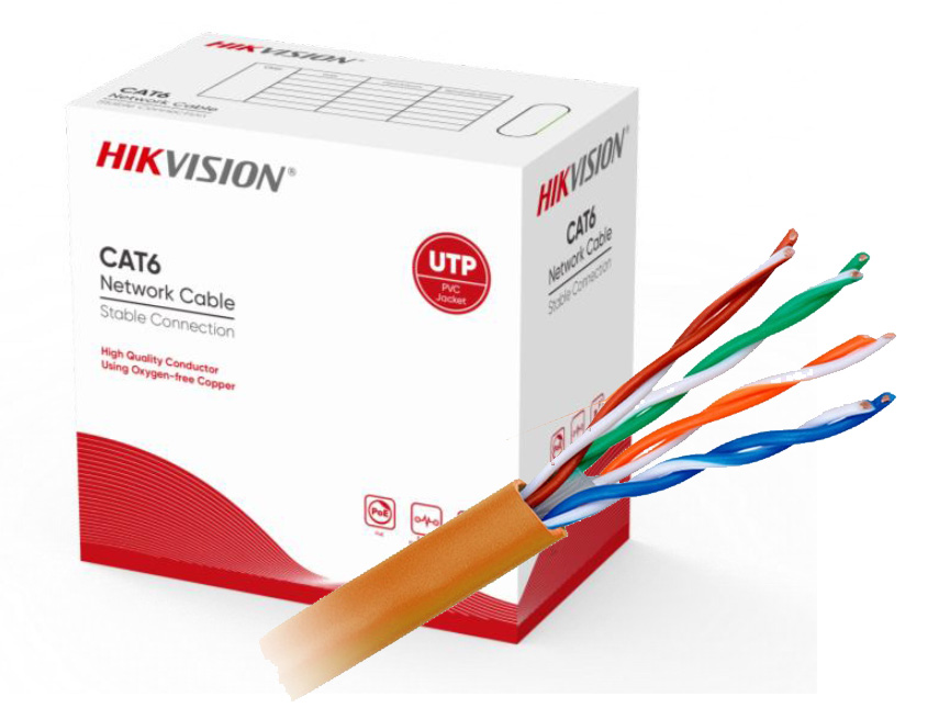 Bobina de cable UTP cat6e Hikvision. Certificado . Conductor cobre alta calidad