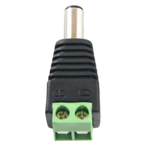 Conector DC macho estándar con salida +/- de 2 terminales para alimentación