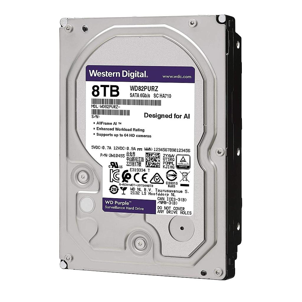 Disco Duro de 8 Tb ( 8192 Gb ) Western Digital Purple.