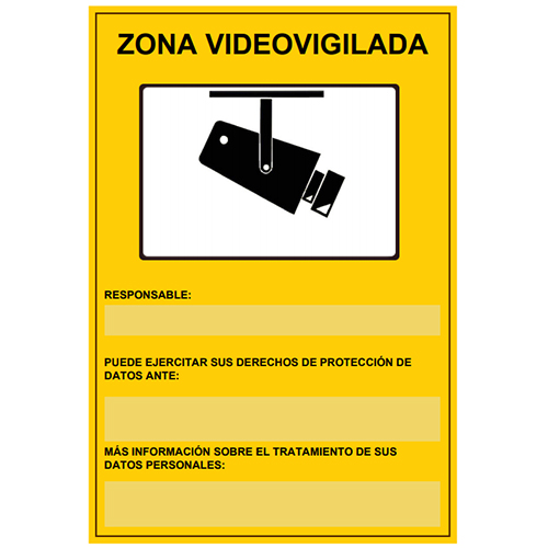 Placa / cartel de Zona Videovigilada PVC para interior/exterior. Homologado según normativa vigente