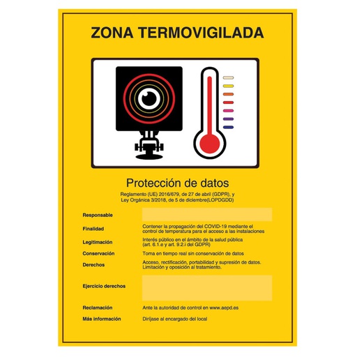 [BSC20570] Placa / Cartel de Zona TermoVigilada PVC para interior/exterior.Homologado según normativa vigente