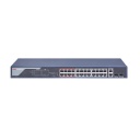 Hikvision 24-Ports 100 Mbps Long-Range Unmanaged PoE Switch,  2 × 1000 Mbps RJ45 port,  and 2 × 1000 Mbps SFP  uplink port, 370W