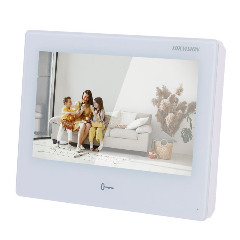 Monitor videoportero interior Android WiFi TFT 7" Blanco Audio bidireccional TCP/IP Montaje superficie 8CH Alarma Hikvision