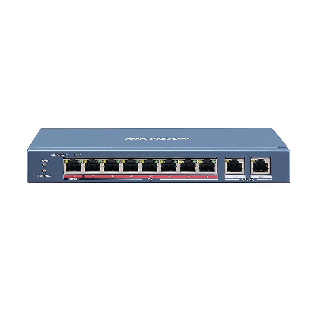 Switch inteligente Administrado 8 puertos 100Mbps PoE + 2 puertos RJ45 Gigabit Hi-Poe