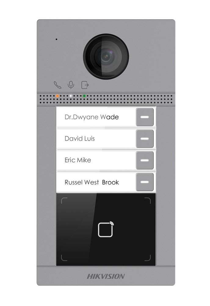Video Intercom Villa Door Station camera 2MP 4 buttons (4 apartments) LED labels MF card Surface IK08 Hikvision