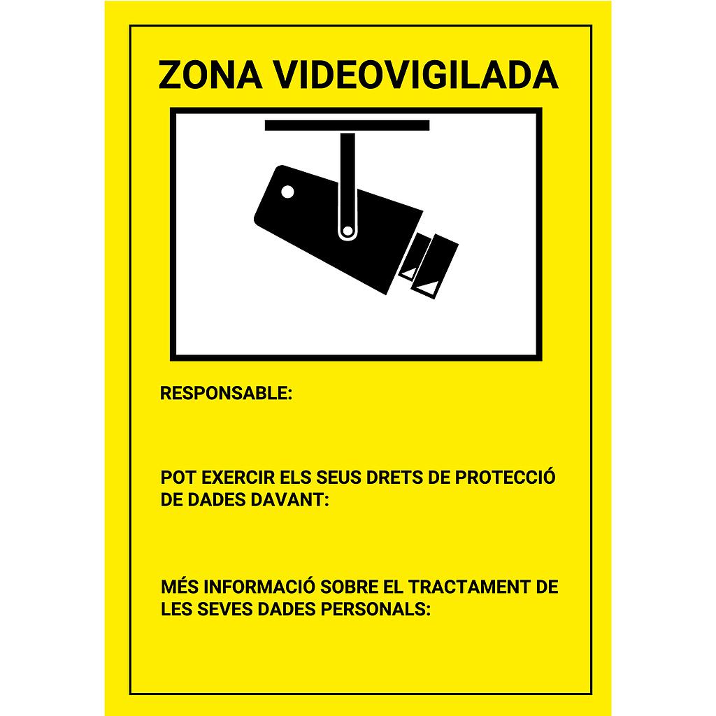 Placa / cartel en catalán de Zona Videovigilada PVC para interior/exterior. Homologado según normativa vigente