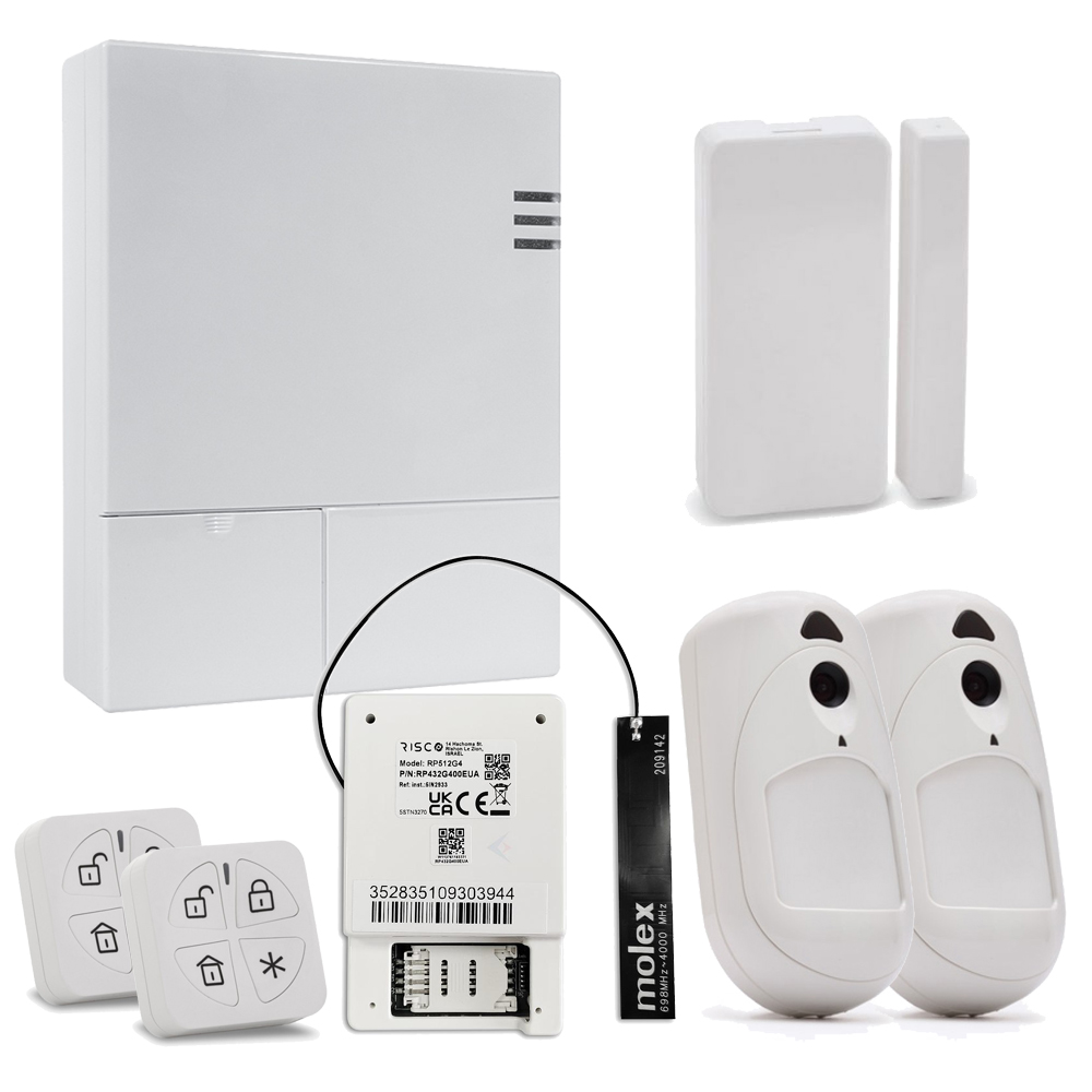 Kit LightSys Air C. Central + 2x PIRCAM + Módulo 4G + Contacto Magnético + 2x Mando Panda Risco