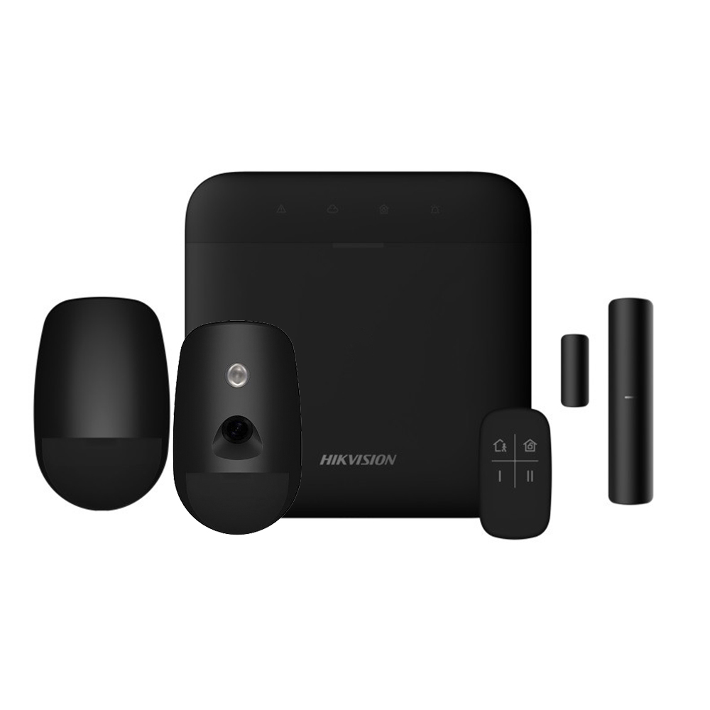 Kit AXPRO 868MHz 64 zonas Hikvision Panel + PIRCAM + PIR + Mando + Contacto (Color Negro)