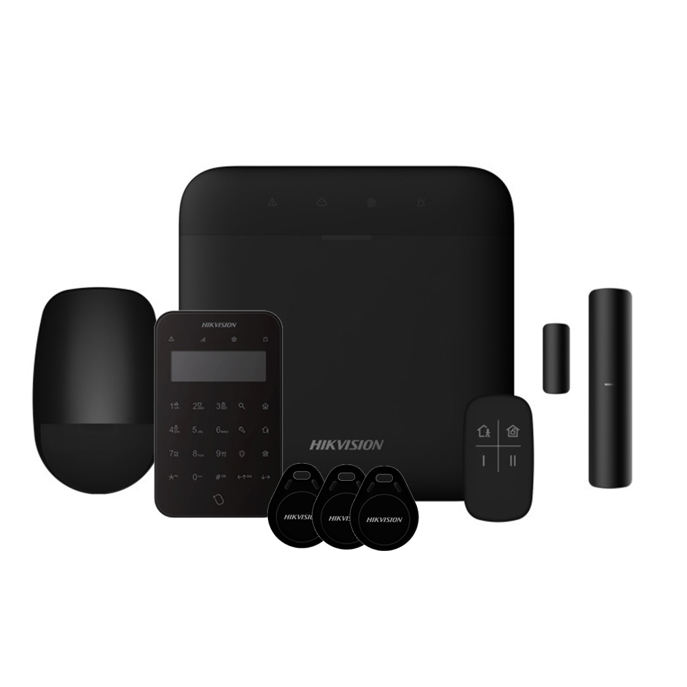 Kit AXPRO 868MHz 64 zonas Hikvision Panel + PIR + Mando + Teclado + Contacto (Color Negro)