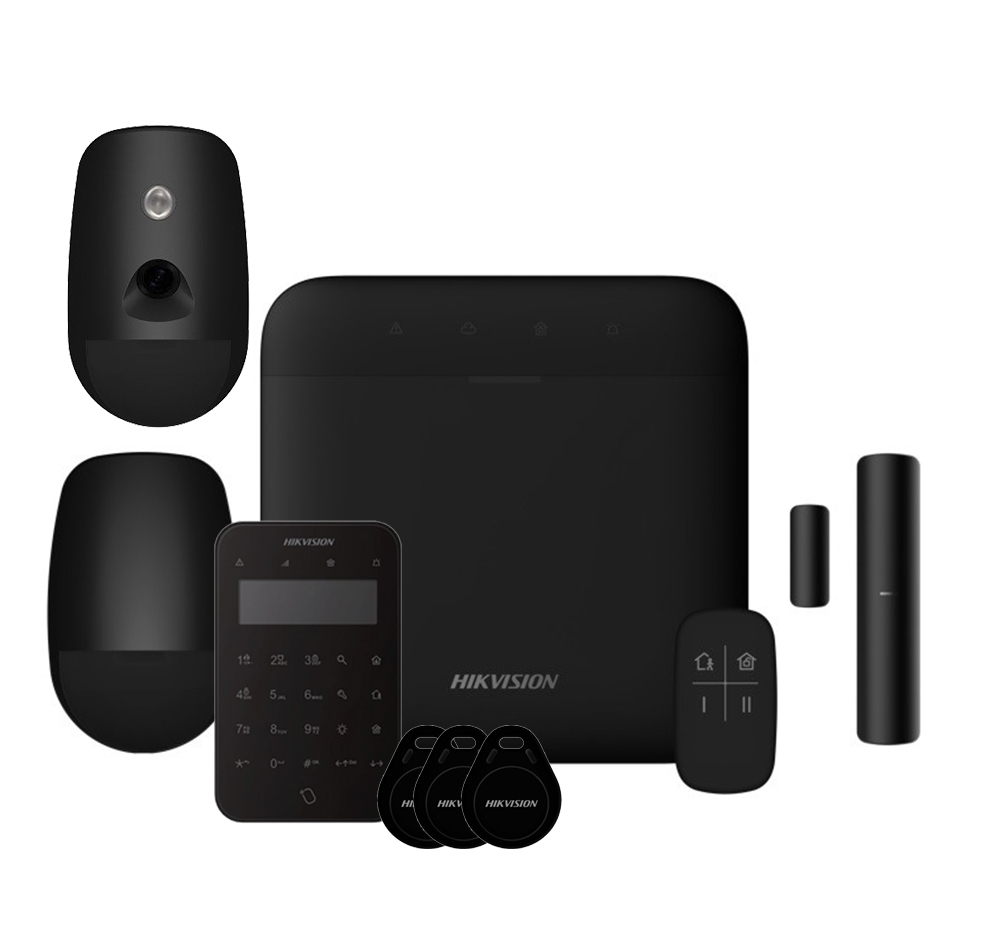 Kit AXPRO 868MHz 64 zonas Hikvision Panel + PIRCAM + PIR + Mando + Teclado + Contacto (Color Negro)