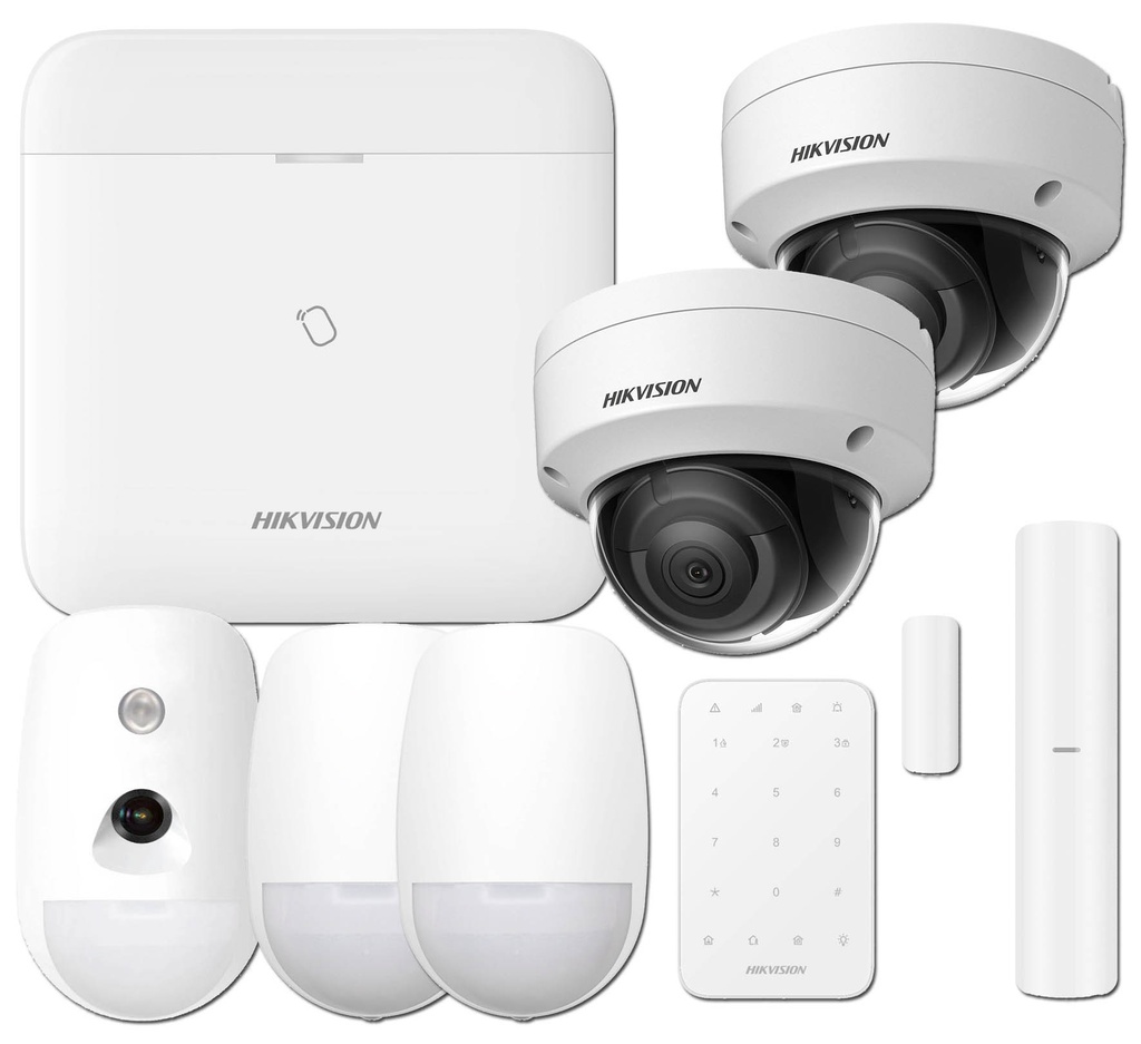 Kit AXPRO 868MHz 96 zonas Hikvision Panel + Teclado + PIR CAM + 2 Detectores + Contacto + 2 Domo IP 4MP 2.8mm