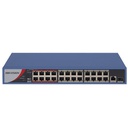 [DS-3E0326P-E/M(B)] Hikvision 24-Port 100 Mbps Long-Range Unmanaged PoE Switch, 1 Gigabit RJ45 uplink port, 1 Gigabit SFP uplink port, 230W